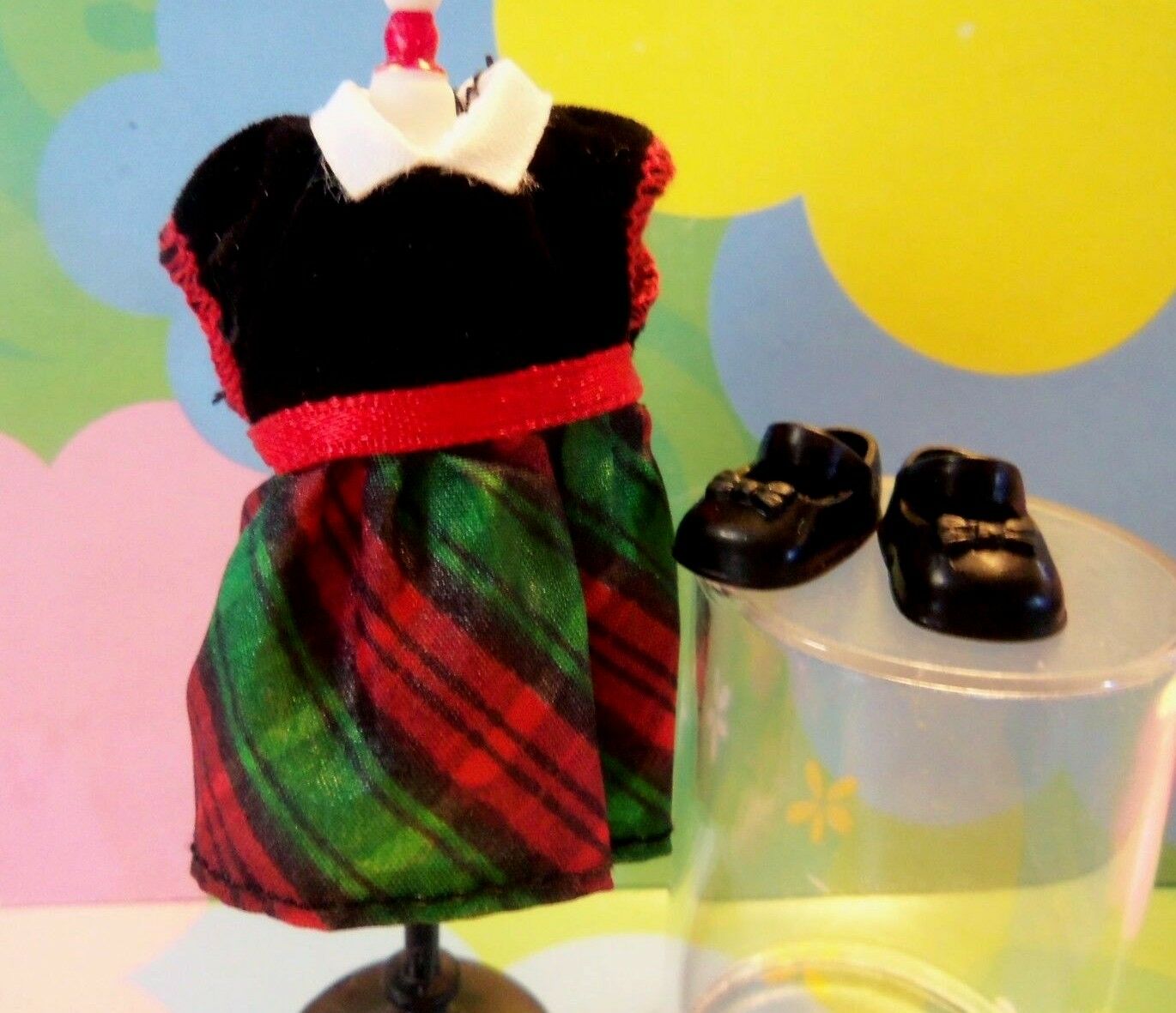 Mattel Kelly Small Doll Clothes *christmas Green Red Plaid Satin Dress W/shoes*