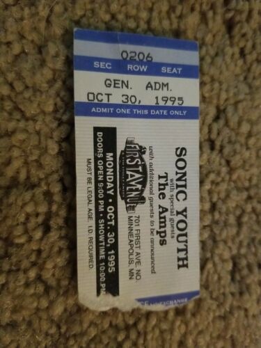 Sonic Youth The Amps Concert Ticket Stub October 30 1995 10/30/1995