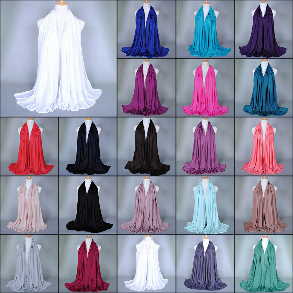 Muslim Hijab Scarf Islamic Shawls Wraps Thick Elasic Jersey Solid Shawls Plain