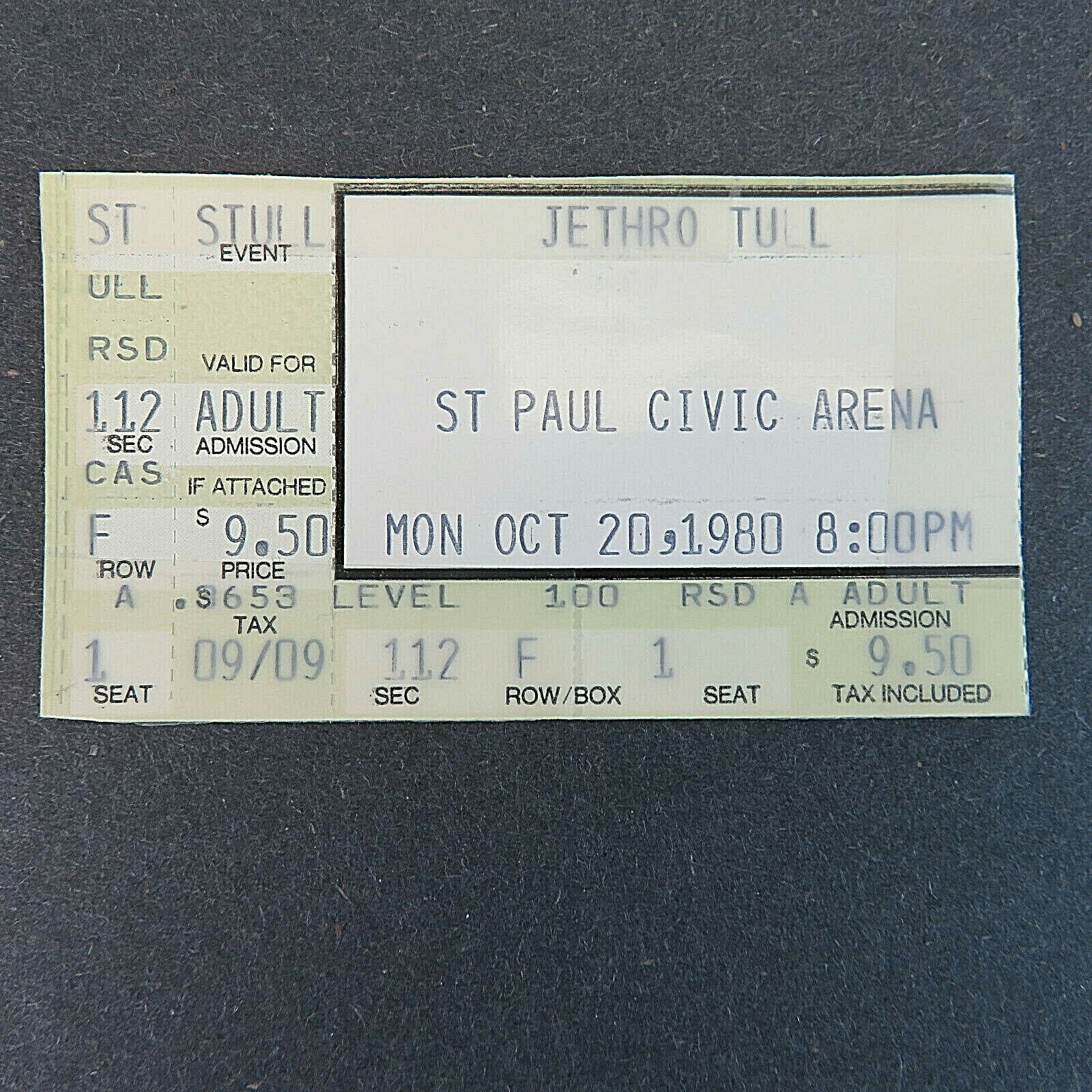 1980 Jethro Tull Concert Ticket Stub - St. Paul Civic Center Minnesota