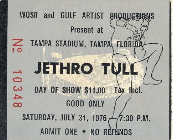 Jethro Tull 1976 Too Old To Rock 'n' Roll Tour Tampa Stadium Ticket Stub